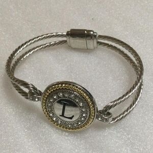 Monogram 'L' Two-Tone Cable Bracelet with Crystal Accent